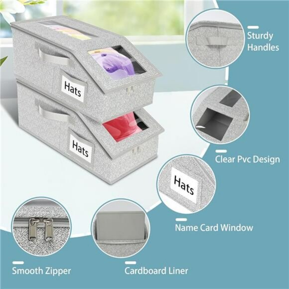 Stackable hat storage boxes for baseball caps closet organizer holds up to 30 ha - Picture 5 of 7